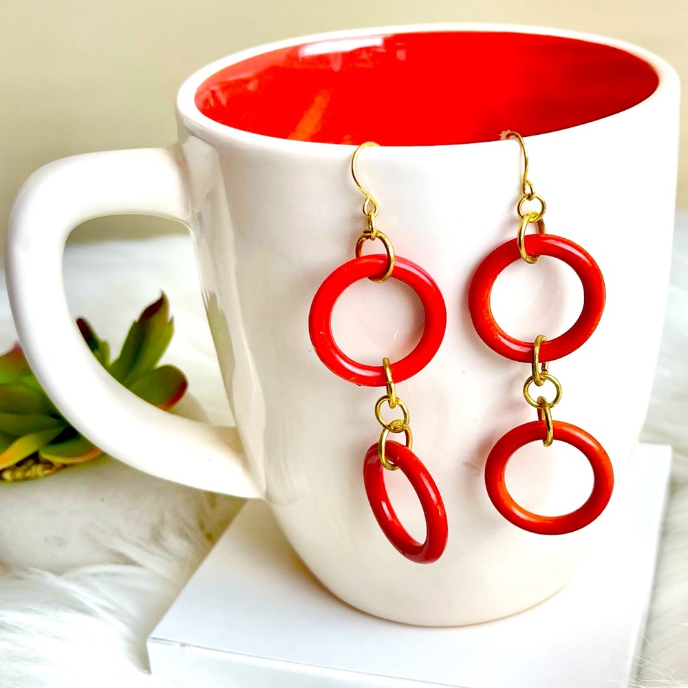 Orange and Gold Hoops Earrings